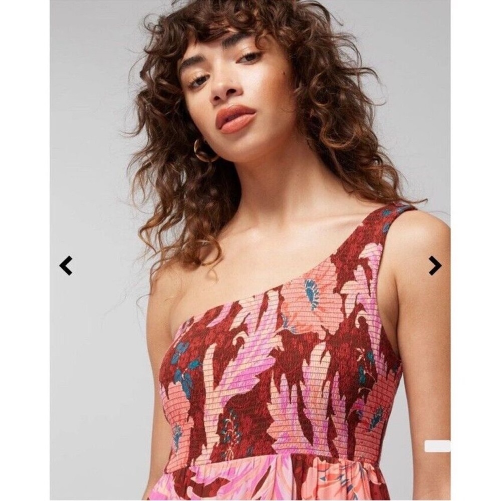 Soma One-Shoulder Pink & Rust Floral Maxi Dress